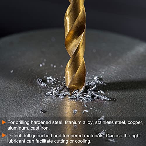 HARFINGTON Twist Drill Bit 12.4mm Titanium Coated (HSS-E) M42 High Speed Steel 8% Cobalt Straight Shank for Stainless Steel Aluminum Alloy Metal - size: 12.4mm