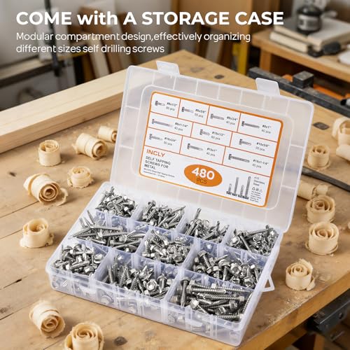 INCLY 480PCS #8#10 Self Tapping Screws for Metal with Socket