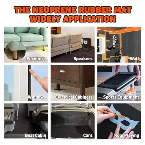 3/4''T x 12''W x 59''L Neoprene Sponge Foam Rubber Sheet Roll with Self-Adhesive Easy Cut DIY Adhesive Padding Perfect Cosplay Multi-Function Soundproof, Black