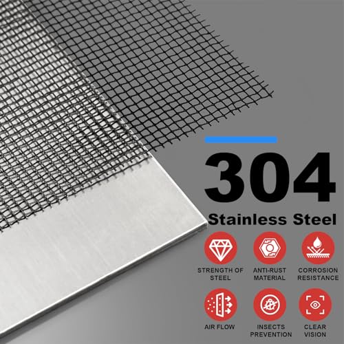 304 Stainless Steel Mesh, 24in x 10ft, 22 Mesh, Sturdy Metal Screen Roll for Window, Door, Air Vents, Filter, Cage, Garden, Patio, Pet (Black, 24inch x 10feet) - color: Black, size: 24inch x 10feet
