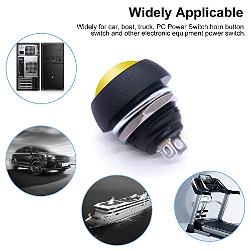 Twidec/6Pcs 12mm Momentary Push Button Switch 1/2" Mounting Hole On Off Mini Round Waterproof Yellow with Pre-soldered Wires PBS-33B-Y-X - color: Yellow-12mm, size: Momentary