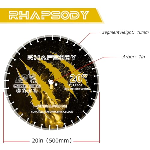 RHAPSODY 20 Inch Diamond Saw Blade Segmented General Purpose Blade - color: Segmented Blade, size: 20Inch
