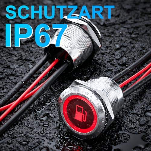 2PCS 19mm LED Momentary Push Button Switch 12V 24V IP67 Yellow - color: Yellow, size: Silver shell-Momentary