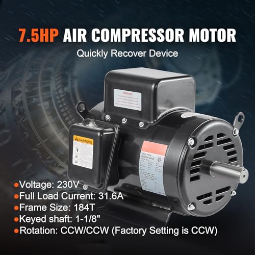 VEVOR 7.5HP Air Compressor Electric Motor, 230V 31.6A 3450RPM 184T Frame - size: 7.5P-.2.75''Shaft Length