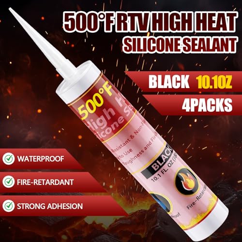 4 Packs 500°F Rtv High Heat Silicone Sealant 10oz High Temp Gasket Maker - color: Black, style: 500°F