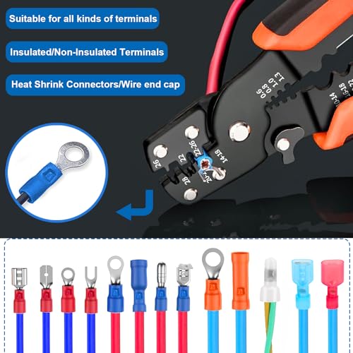 smseace Orange Wire Crimping tool Wire crimper,stripper and cutterfor insulated/Bare/Heat Shrink connectors(22-10 AWG) Multifunctional stripping crimping pliers Wire stripper and crimping tool - color: Orange