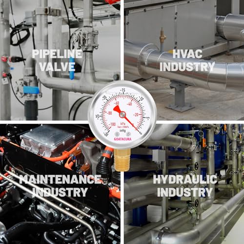 -30inHg/kpa-0 Glycerin Filled Vacuum Pressure Gauge, 2" Dial Size, 304 Stainless Steel Case, 1/4" NPT Lower Mount, with High Accuracy - size: -30inHg-0, style: Lower Mount