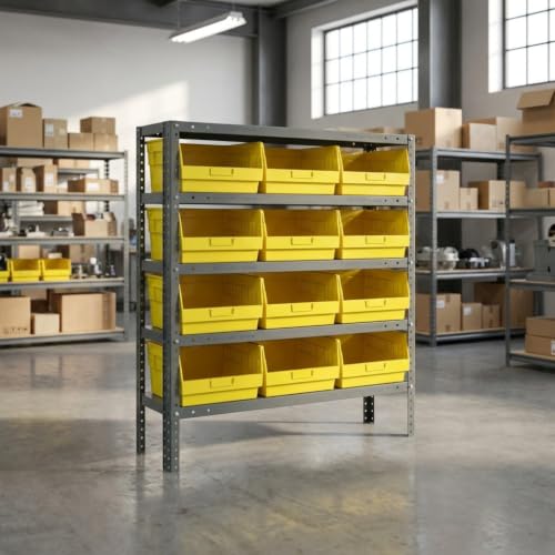 Quantum Storage Systems 1239-209YL Store More Steel Shelving Unit with 6' Shelf Bins, 12' D x 36' W x 39' H, Yellow - size: 39" H x 36" W x 12" D, style: 12" L x 12" W x 6" H 12 STORE-MORE Yellow Bins