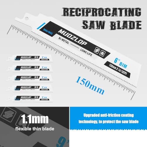 5Pack 6inch 14/18TPI Metal Reciprocating Saw Blades Set - size: 14/18TPI/6 inch