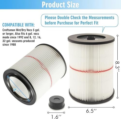 17816 Filter for Craftsman Shop Vac Filters 5/6/8/12/16 Gallon Wet/Dry Vac - color: 2 Pack