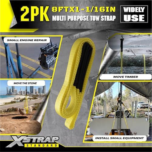 XSTRAP STANDARD 2PK 1"x8' Lift Sling Straps Wear Guard End Heavy Duty Strap - style: 2pk 1''x8ft