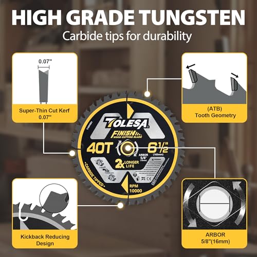 TOLESA 6 1/2 Circular Saw Blades, 40T for Wood and Plywood, 3-Pack - size: 6-1/2'' 40T