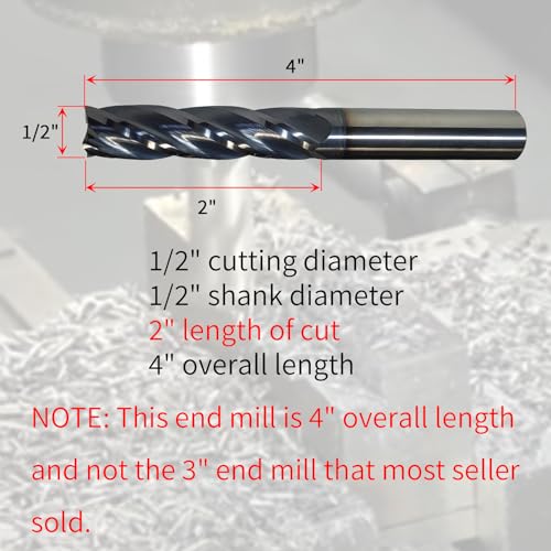 1/2" Carbide End Mill, Extra Long, 4" Overall Length, 4 Flute, AlTiN Coated - size: 1/2"*2"*4”
