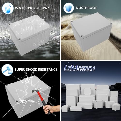 LeMotech Junction Box IP67 Waterproof Dustproof ABS Plastic Project Box for Electrical Outdoor Enclosure Gray 7.9 x 5.9 x 5.1 inch (200 x 150 x 130 mm) - size: 7.9" x 5.9" x 5.1" (1pc)