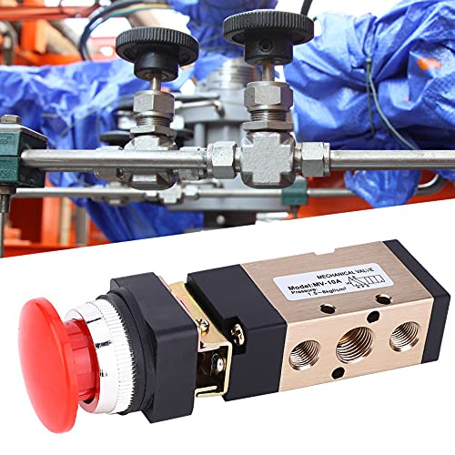 MV-10A Pneumatic Mechanical Valve 2 Position 5 Way Spring Return Push Button 1/4In PT Reversing Valve Spring Compressor Momentary Air Push Button Pneumatic Control Mechanical