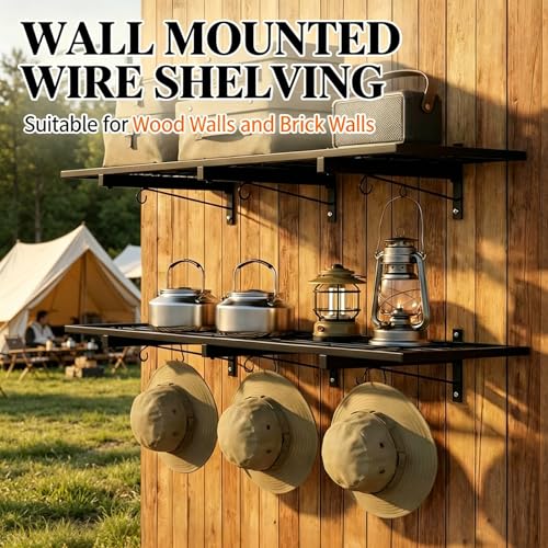 2-Pack Garage Wall Shelving, 46" × 12" Wall Mounted Floating Shelf, Heavy Duty Shelves 360 LBS Load Capacity, Black Storage Rack for Basement, Shop, Shed, Closet, Laundry Room - size: A-2 PACK