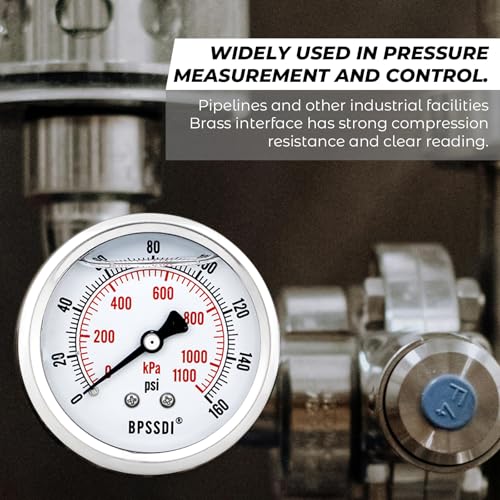 0-200 Psi Glycerin Liquid Filled Low Pressure Gauge, 2.5" Dial Size, 1/4" G Back Mount, 304 Stainless Steel Case, for Water Pipe, HVAC, Water Oil Air Pressure Test - size: 0-200 psi, style: Back Mount