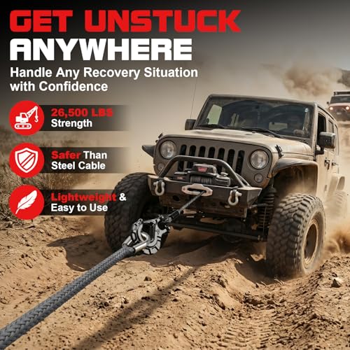 Synthetic Winch Rope Extension - 3/8" x 50ft 27000 lbs Heavy Duty Extension Winch Line Cable Replacement for ATV UTV Off Road Vehicle Jeep Truck - Grey - color: Grey, size: 3/8 Inch x 50 Feet