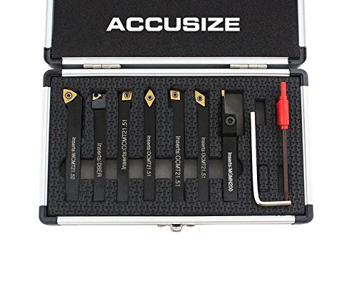 Accusize Industrial Tools 1/4'' Shank 7 Pc Indexable Carbide Turning Tool Set in Fitted Box, 2387-2001 - size: 7 inserts installed, style: 7 Inserts Installed