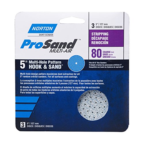 Norton ProSand Multi-AIR 5" Multi-Hole Pattern Hook & Sand Disc, 80 grit, 3 Pack3