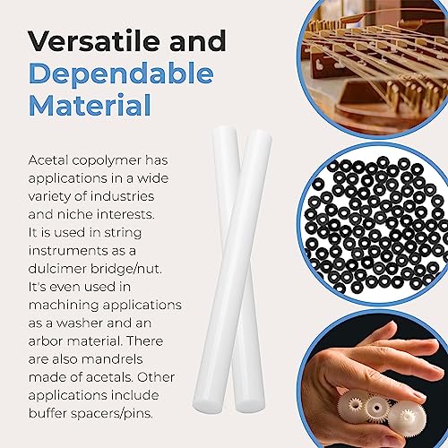 Calvana (2 Pack) Round Acetal Copolymer Rods - Standard Tolerance 1-Inch Diameter and 12-Inch Length Opaque White Acetal Copolymer Rods Meets ASTM D6778 Specifications Perfect for Non-Marring Fixtures - color: White, size: 1" x 12"