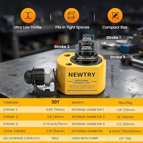 NEWTRY 30T Low Profile Jack+ CP-700 Hand Pump, 2.12" Stroke Multi-Section - size: 30T Hydraulic Jack + cp-700 Pump