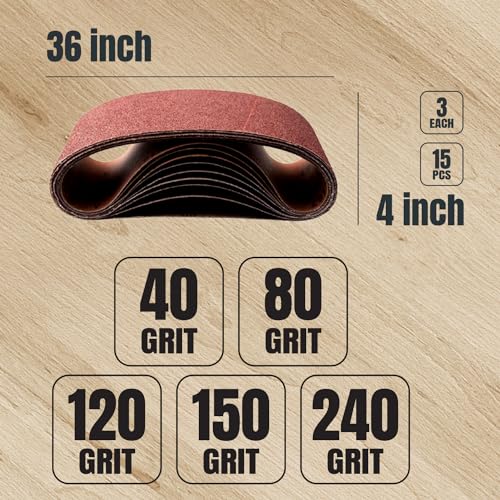 POWERTEC 35PK Sanding Belts & PSA Sanding Discs Set, Incl. 25PK 4x36 Aluminum Oxide Belts 40/80/120/150/240 Grits + 10PK 6" Self-Adhesive Disc 80 Grits for Benchtop Belt & Disc Sander (110292)