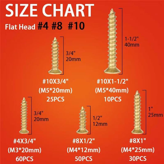 Brass Plated Wood Screw Assortment Kit, Phillips Flat Head Drywall Screws, #4#8#10 Self Tapping Wood Screws, Interior Construction Screws, Carbon Steel, for Indoor & Outdoor Use, 175 Pcs - size: #4#8#10 kit