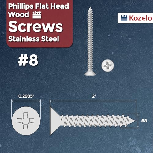 50pcs Phillips Wood Screws #8x2 304 Stainless Steel Silver - color: Silver, size: #8x2"