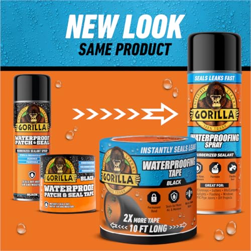 Gorilla Waterproofing Spray, Black, 16 oz, 2-Pack, Flexible Sealant - color: Black, size: 2 - Pack