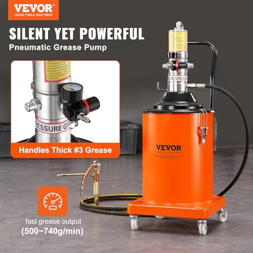 VEVOR Grease Pump, 5 Gallon Air Grease Pump with 13 ft High Pressure Hose and Grease Gun, 20L Pneumatic Grease Pump with Wheels, Portable Lubrication Grease Pump - style: 5 Gallon