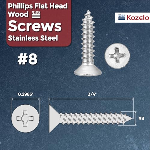 50pcs Phillips Wood Screws #8x3/4 304 Stainless Steel Silver - color: Silver, size: #8x3/4"