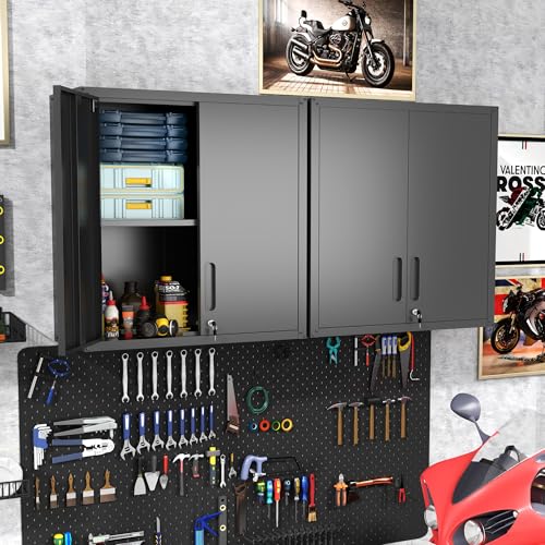 Wall Mounted Metal Storage Cabinet, Garage Hanging Tool Cabinet - color: Black, size: S - 2 Doors (Wall)