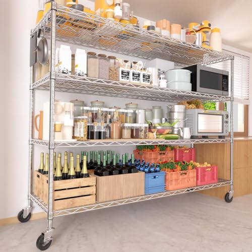 PrimeZone 4 Tier NSF Steel 55.5" Wx24 Dx76 H Wire Shelving 2400lbs - size: 55.5" W x 24" D x 76" H