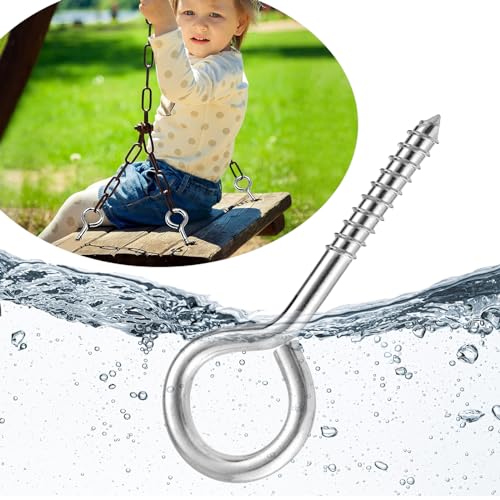 YGAOHF 5 Inch Large Eye Hooks Heavy Duty - 12 Pcs Eye Bolts Screw in Hooks Stainless Steel 500LBS Breaking Strength, Strong Eye Screws for Wood, Hanging Heavy-Duty Applications, Silver