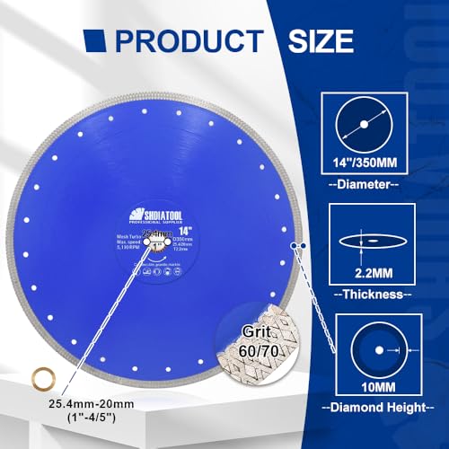 SHDIATOOL 14 Inch Diamond Saw Blade Cutting Porcelain Tile Ceramic Granite Marble Brick - size: 14 Inch(350mm)