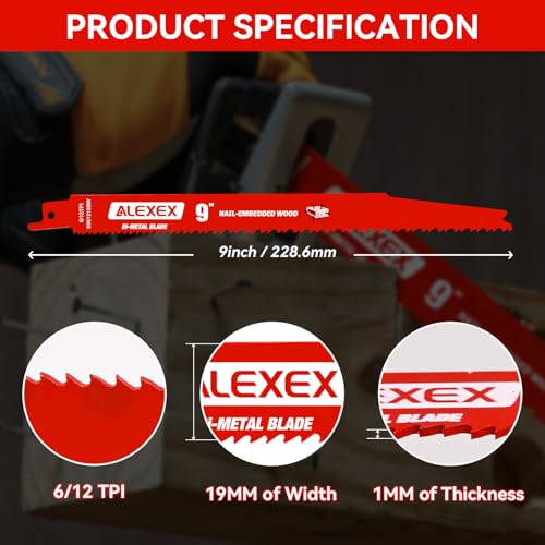 15 Pack 9 Inch 6/12 TPI Reciprocating Saw Blades for Nail-Embedded Wood - size: 9 Inch 6/12TPI