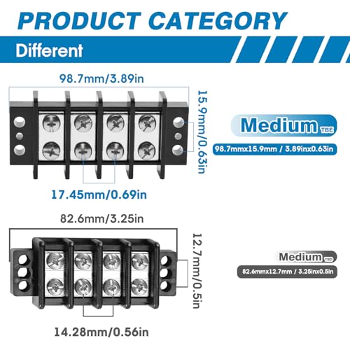 GLOSO TBE Double Row Stainless Terminal Blocks, Marine Grade, 4-14 AWG Cu, 75A/600V - 1 Pack, 8 Poles - color: TBE, size: 8P