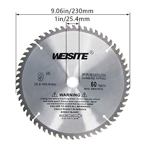 Utoolmart Circular Saw Blade, 9 Inches Carbide Tipped Slitting Saw, 60T Saw Blade with 25.4mm Arbor, for Hard & Soft Wood Cutting, 1 Pcs - size: 9inchx60T