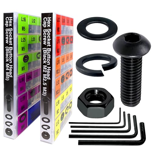 EEEEE 1820pcs Metric Screw Assortment Kit,M2 M3 M4 M5 Screws Set, Hex Socket Head Cap Bolts Nuts and Washers Kit for 3D Printing DIY, Grade 12.9 Alloy Steel, Black Zinc Plated - size: Metric Pan Head Black Machine Screw