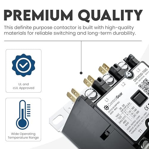 3-Pole Definite Purpose Contactor, 30A, 240V Coil, UL Recognized, A2L Cert. - size: 3P 30A 240V coil