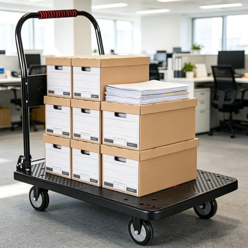 Heavy Duty Foldable Push Cart Dolly with 660LBS Capacity - Collapsible Platform Truck with Swivel Wheels, Flat Bed Moving Wagon & Space Saving Handles (1, Black, 660 LBS) - color: 660lbs-black