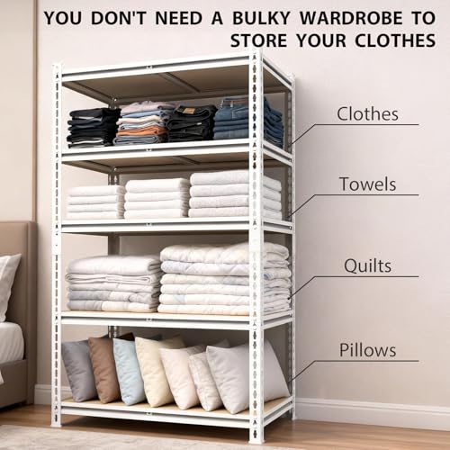 White Storage Shelving Unit,40" W 5 Tier Storage Shelve,Adjustable Heavy-Duty Shelving for Pantry, Kitchen, Garage, Closet,Office (72" 40" 19") - size: White 72"*40"*19" 5T