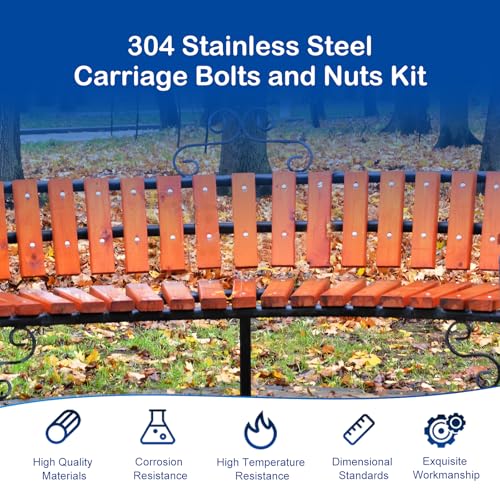 1/4-20 x 1-1/2" Carriage Bolt Kit 20 Sets, 304 Stainless Steel Coach Bolts - size: 1/4-20 x 1-1/2" (20 Sets)