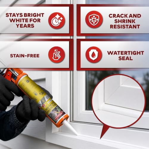 XFasten White Silicone Caulk 10.1 oz 100% Silicone Odorless Waterproof Sealant for RV Caulking Exterior, Aquarium, Bathtub & Bathroom Caulk, Window | Marine Outdoor Caulking Weatherproof - color: White