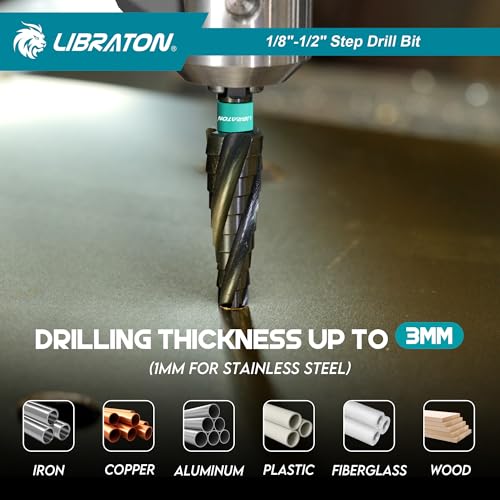 LIBRATON Four Spiral Flute Step Drill Bit Set 1/8"-1/2", M35 Step Bits - style: 1/8'' - 1/2''
