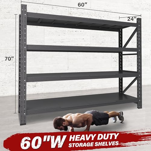 5000LBS Heavy Duty Garage Shelving Units,60" Wide & Deep Storage Shelves,Metal Garage Shelves,Large Storage Rack,Steel Shelf,Industrial Shelving for Shop,Warehouse,Basement,60" W x 24" D x 70" H - color: Matte Black, size: 60"Wx24"Dx70"H