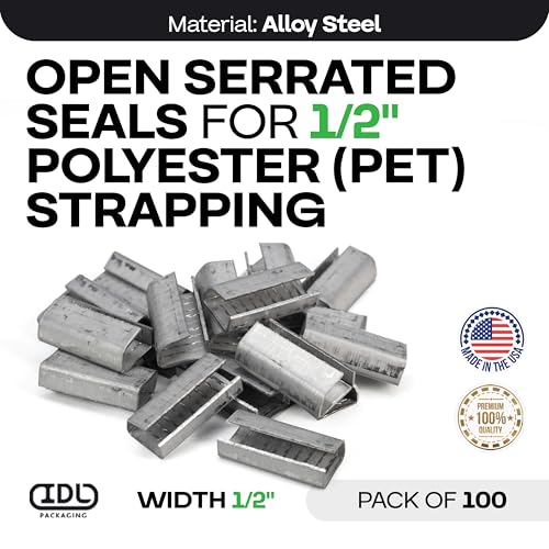 IDL Packaging Open Serrated Seals of 1.25" Length for 1/2" Strap Width Polyester (PET) Strapping (Pack of 100) - Increased Load Securement Due to Serrated Design of Strapping Clips - color: Pack of 100, size: 1/2"