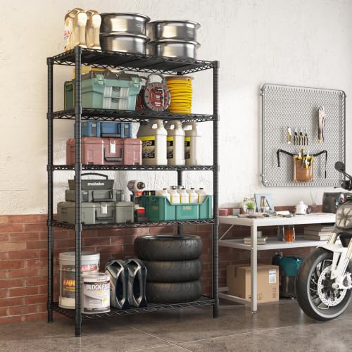 Storage Shelves, 40" L x 16" W x 72" H Heavy Duty Garage Wire Shelving Unit Loads 2000LBS, 5-Tier Adjustable Metal Industrial Utility Shelf Rack for Kitchen, Laundry Room, Basement - color: Black, size: 40" L x 16" W x 72" H