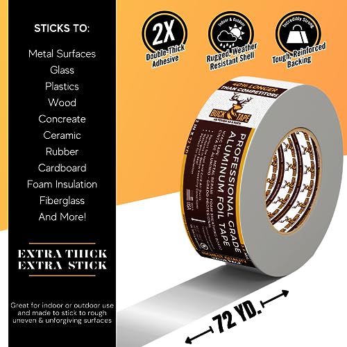 4 Pack Buck Aluminum Foil Tape – 4 Inch x 216ft (72 yd), 3.6 Mil – HVAC Tape for Ductwork, AC, Dryer Vents & Insulation – Silver Foil Tape for Metal Repair, Exhaust Sealing & Air Conditioning - size: 4 Inch, style: 4 Pack